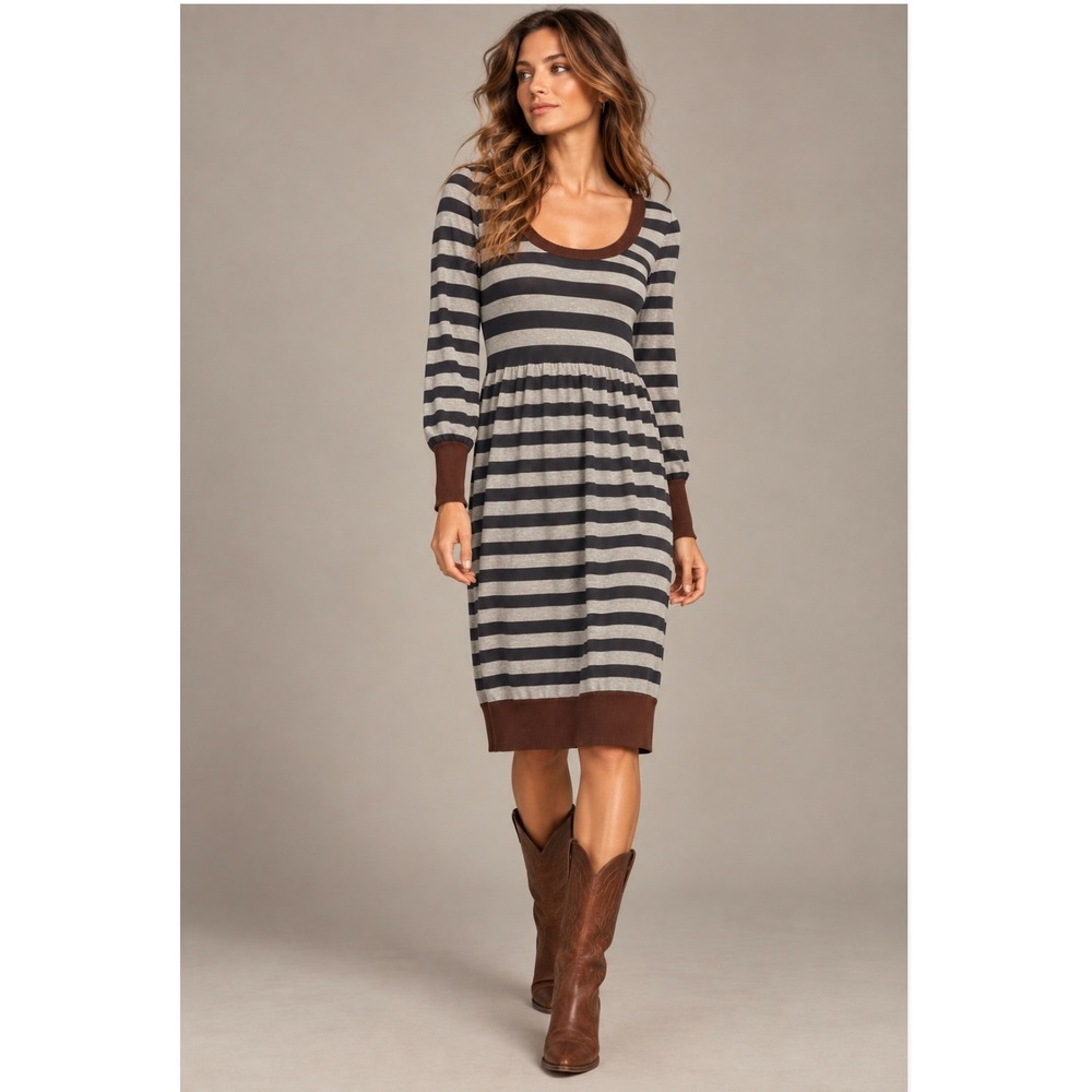 BCBG Max Azria Silk Blend Striped Sweater Dress M Knit Designer Luxury Chic